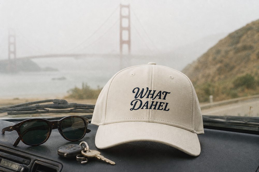 The Hat in Bone on a dashboard in the fog