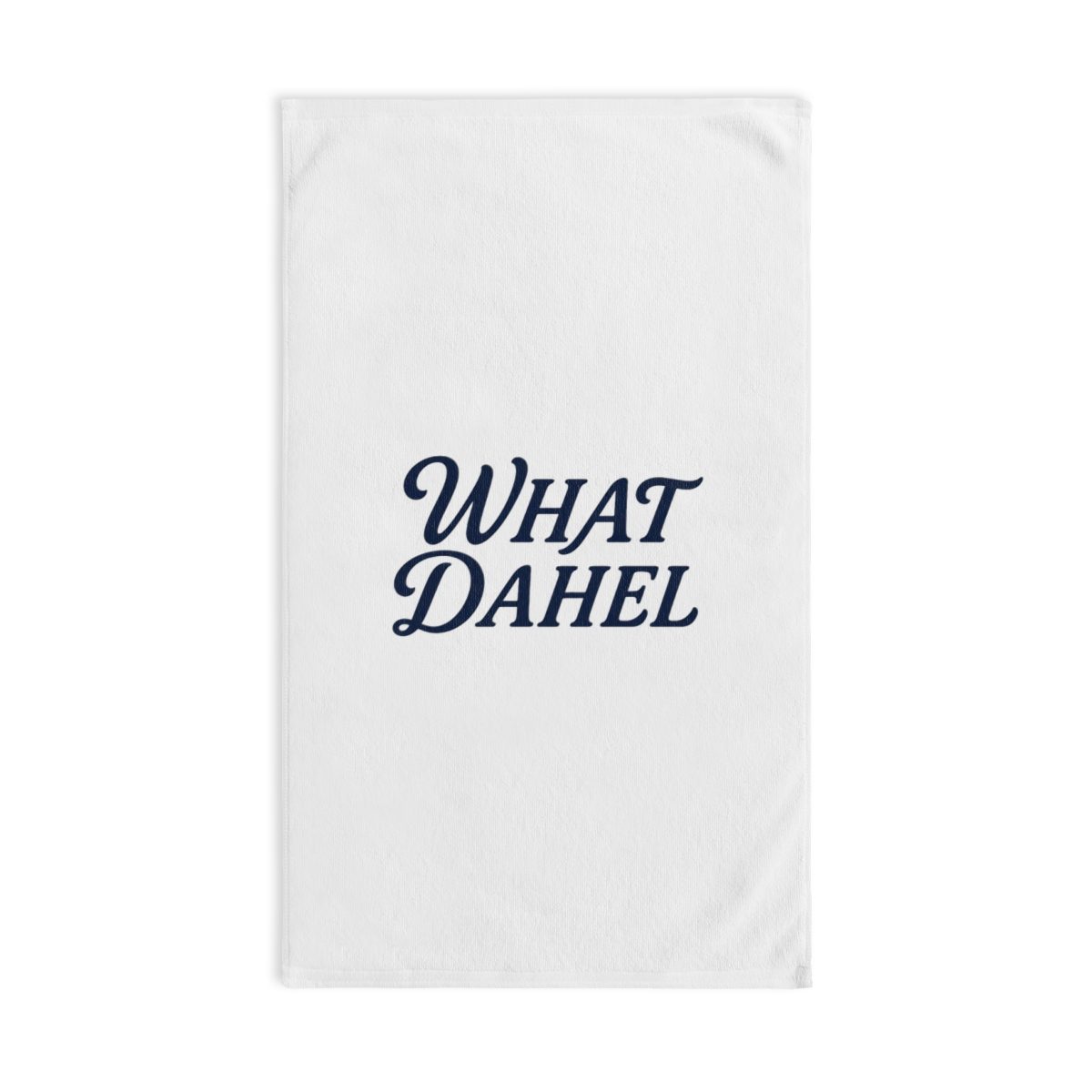 What Dahel Hand Towel with navy script print