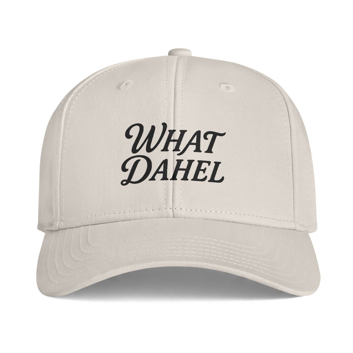 What Dahel Hat in bone with navy script front