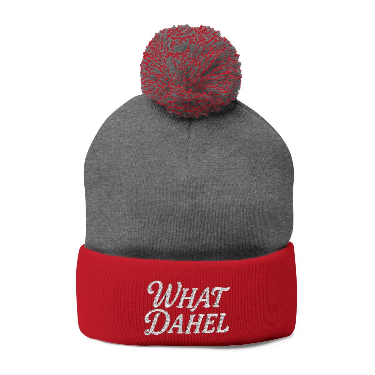 Pom Beanie, dark heather grey / red